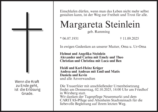 Anzeige von Margareta Steinlein von MGO