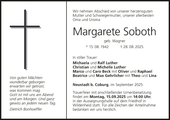 Anzeige von Margarete Soboth von MGO