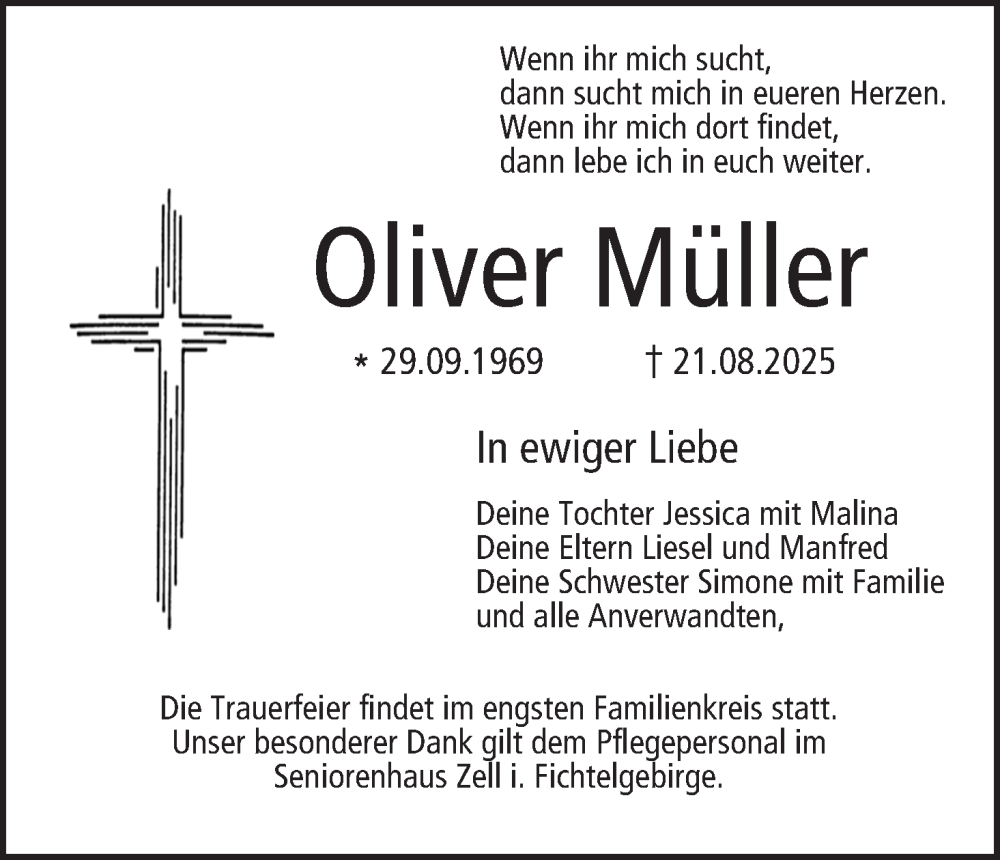  Traueranzeige für Oliver Müller vom 17.09.2025 aus MGO