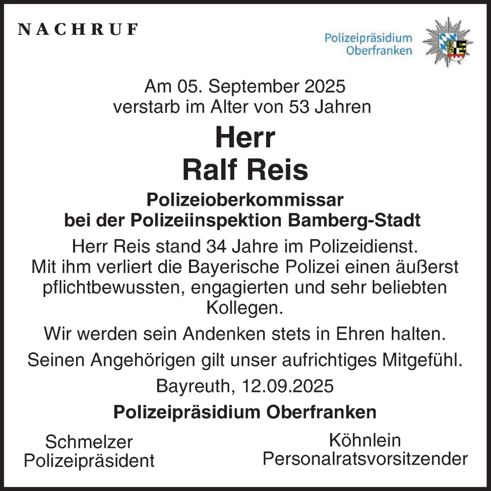  Traueranzeige für Ralf Reis vom 12.09.2025 aus MGO