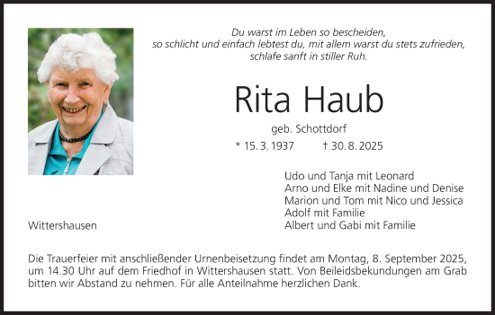 Anzeige von Rita Haub von MGO