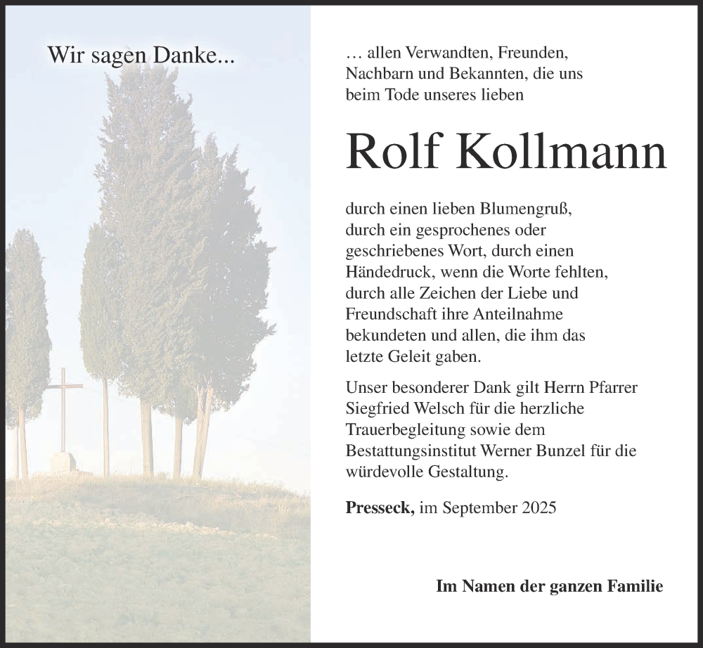  Traueranzeige für Rolf Kollmann vom 20.09.2025 aus MGO