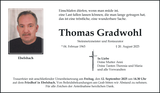 Anzeige von Thomas Gradwohl von MGO