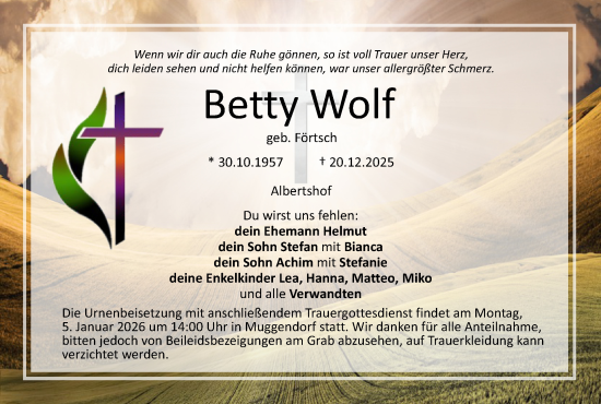 Anzeige von Betty Wolf von MGO