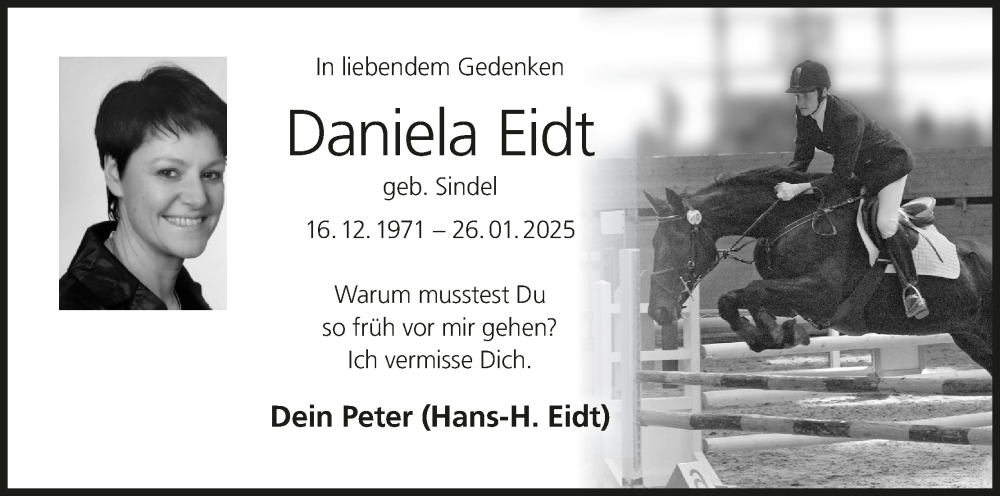  Traueranzeige für Daniela Eidt vom 24.01.2026 aus MGO