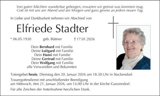 Anzeige von Elfriede Stadter von MGO