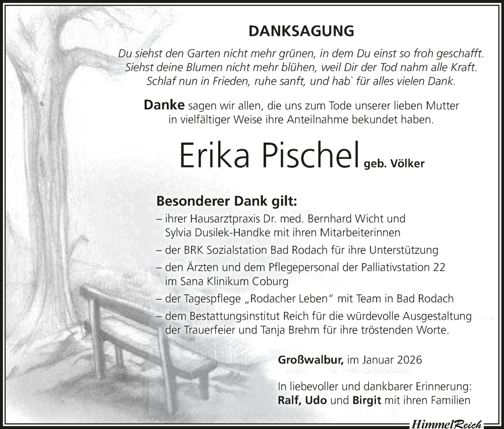  Traueranzeige für Erika Pischel vom 24.01.2026 aus MGO