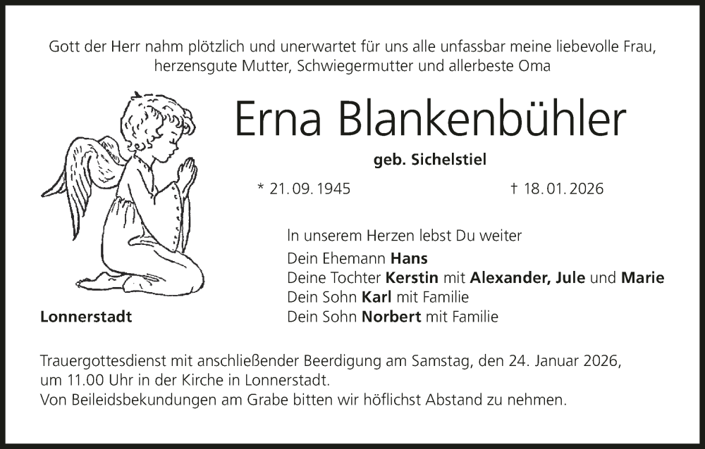  Traueranzeige für Erna Blankenbühler vom 22.01.2026 aus MGO