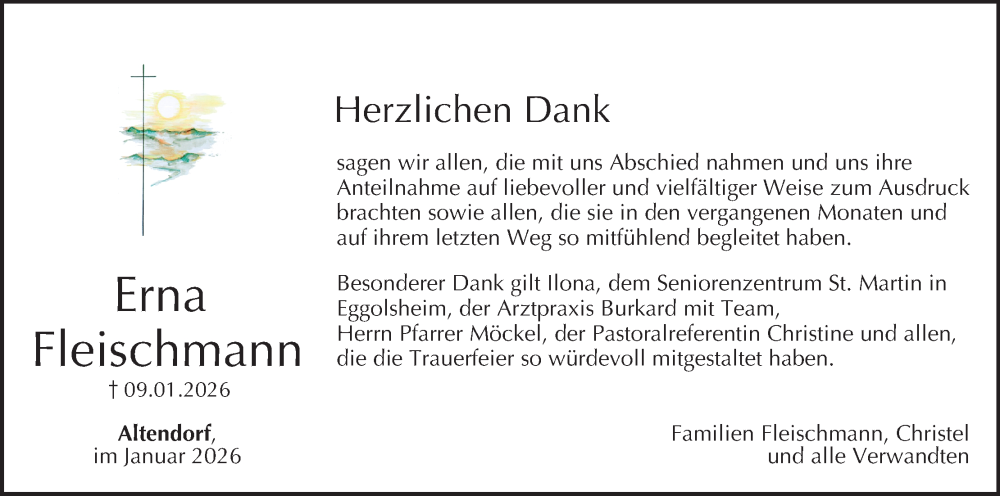  Traueranzeige für Erna Fleischmann vom 31.01.2026 aus MGO