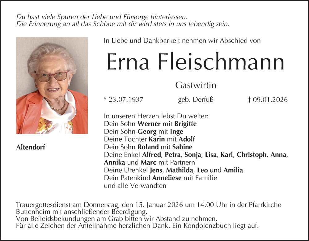  Traueranzeige für Erna Fleischmann vom 13.01.2026 aus MGO