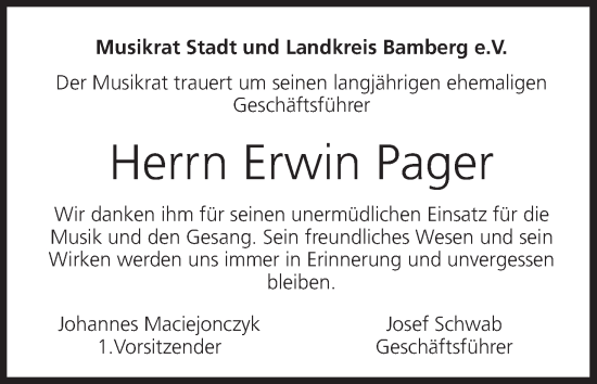 Anzeige von Erwin Pager von MGO