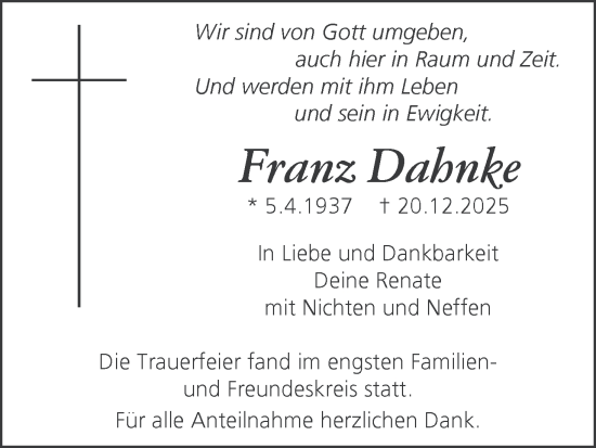 Anzeige von Franz Dahnke von MGO