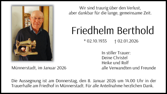 Anzeige von Friedhelm Berthold von MGO