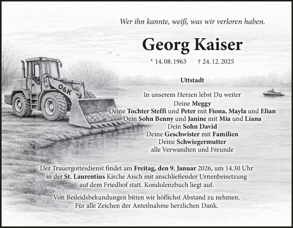  Traueranzeige für Georg Kaiser vom 07.01.2026 aus MGO