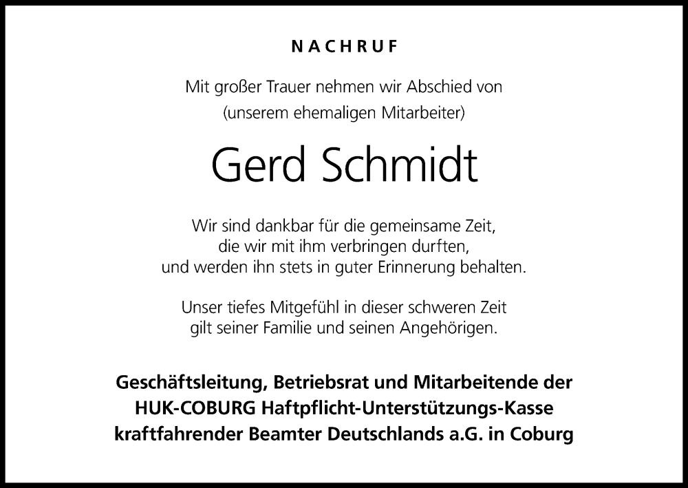  Traueranzeige für Gerd Schmidt vom 14.01.2026 aus MGO