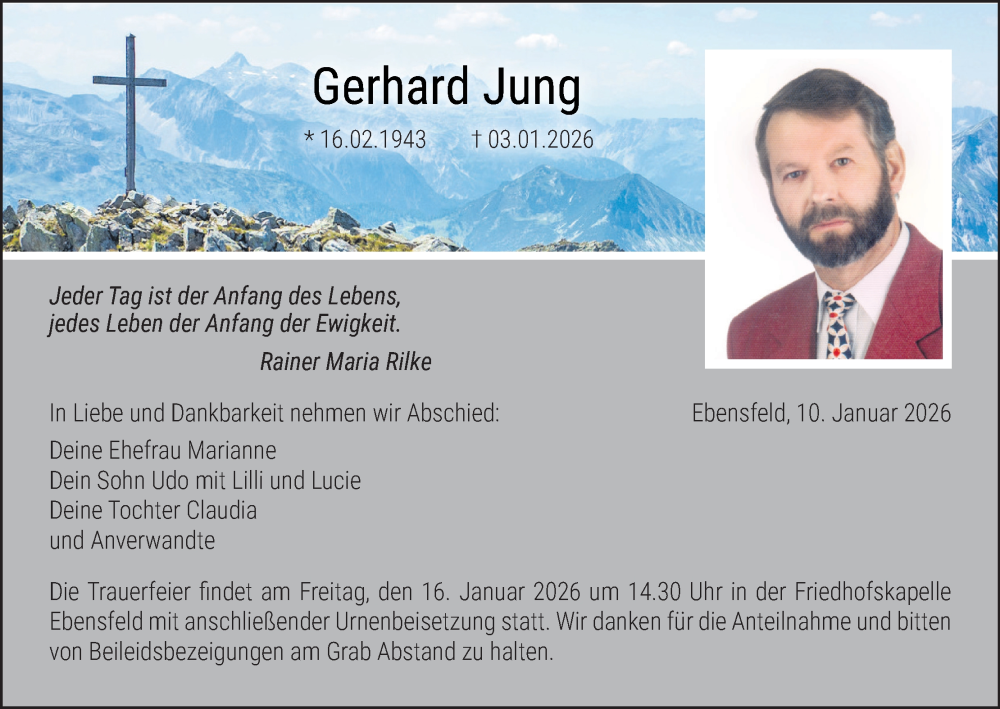  Traueranzeige für Gerhard Jung vom 10.01.2026 aus MGO
