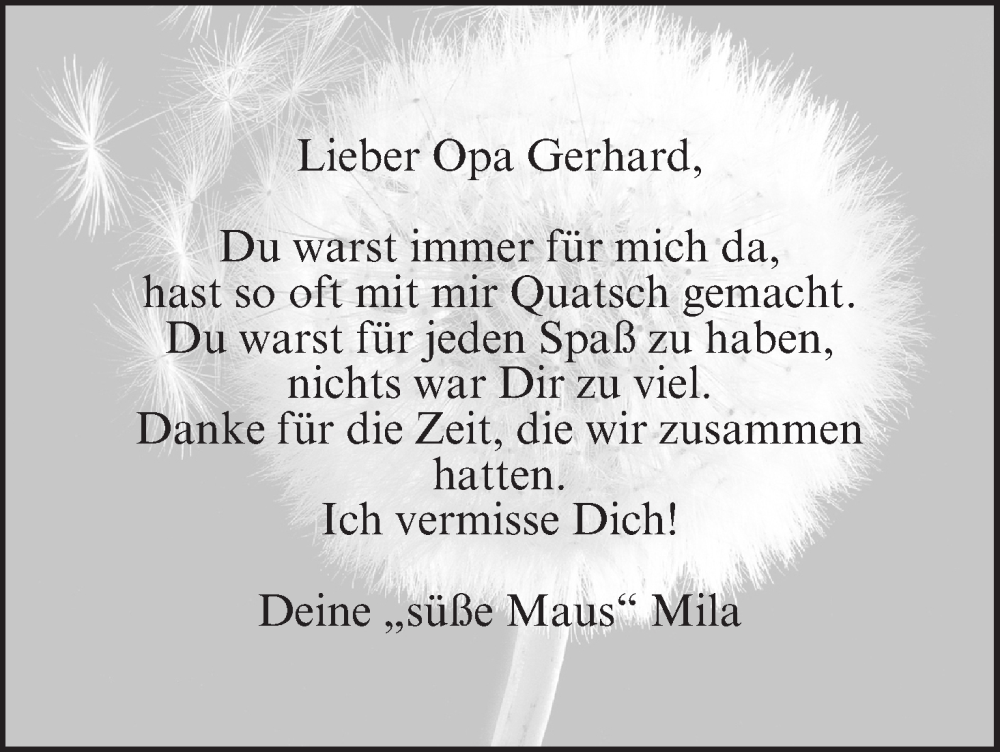  Traueranzeige für Gerhard Müller vom 21.01.2026 aus MGO