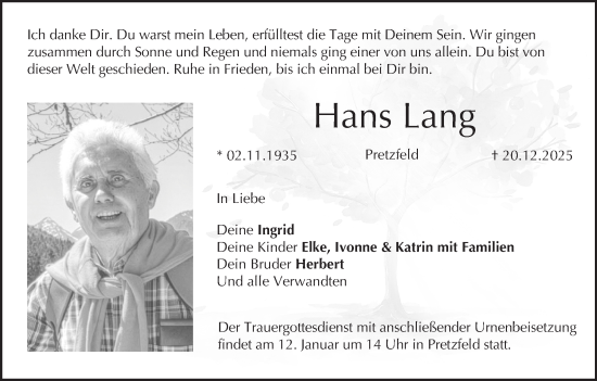 Anzeige von Hans Lang von MGO