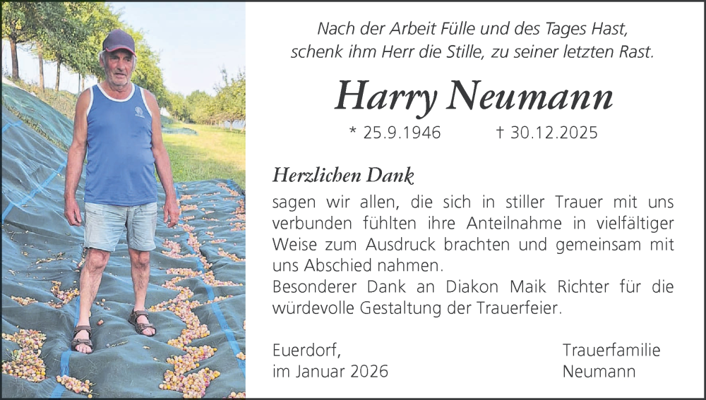  Traueranzeige für Harry Neumann vom 17.01.2026 aus MGO
