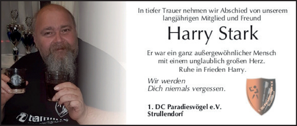  Traueranzeige für Harry Stark vom 31.01.2026 aus MGO