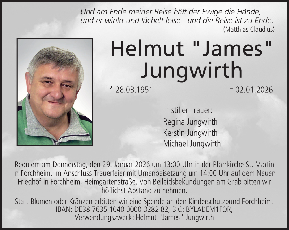  Traueranzeige für Helmut Jungwirth vom 24.01.2026 aus MGO