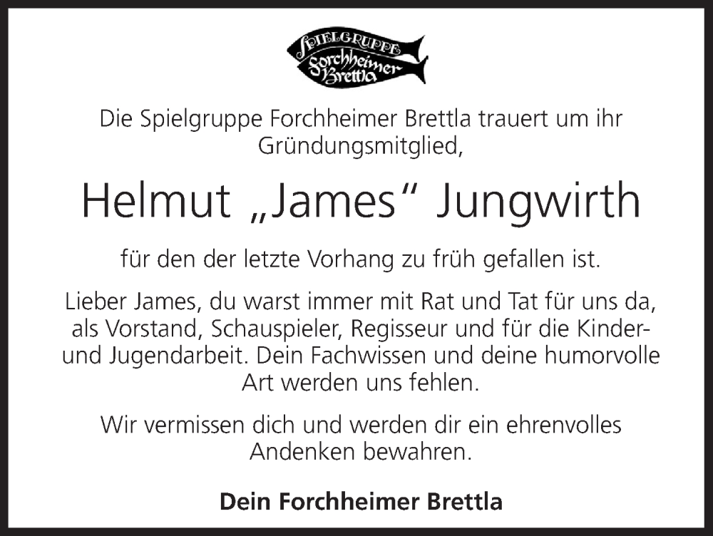  Traueranzeige für Helmut Jungwirth vom 24.01.2026 aus MGO