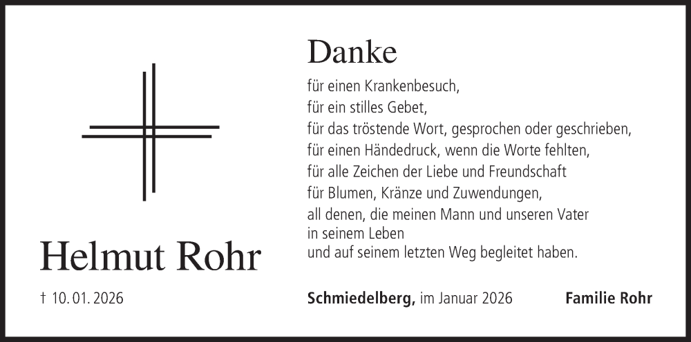  Traueranzeige für Helmut Rohr vom 24.01.2026 aus MGO