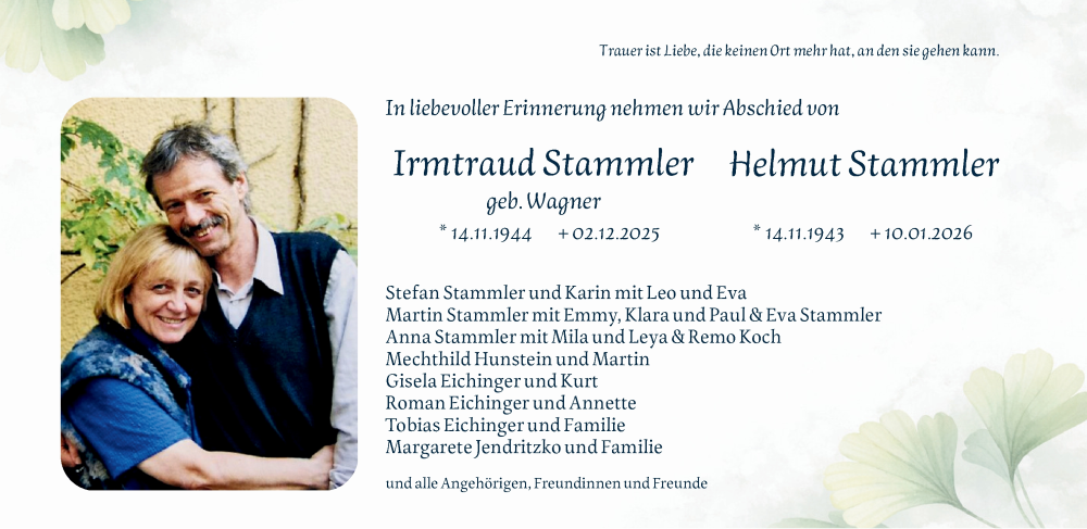  Traueranzeige für Helmut Stammler vom 31.01.2026 aus MGO