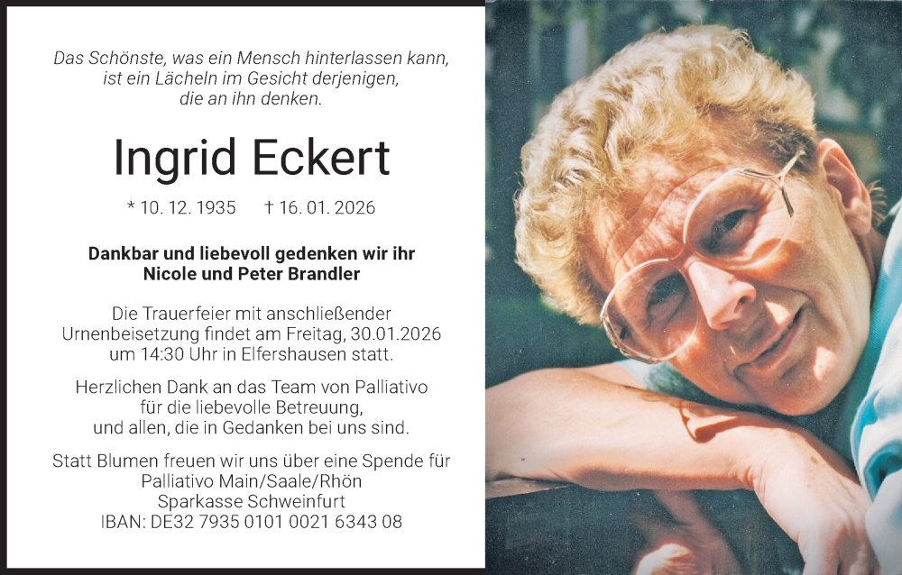  Traueranzeige für Ingrid Eckert vom 24.01.2026 aus MGO