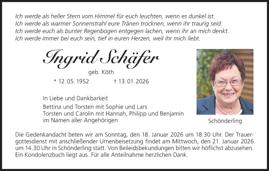 Anzeige von Ingrid Schäfer von MGO