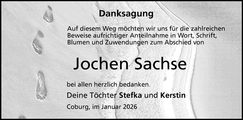  Traueranzeige für Jochen Sachse vom 31.01.2026 aus MGO