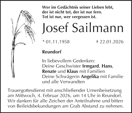 Anzeige von Josef Sailmann von MGO