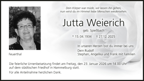 Anzeige von Jutta Weierich von MGO