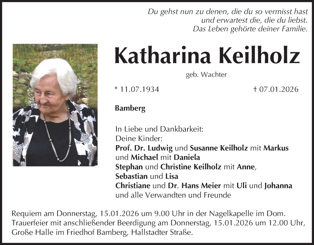  Traueranzeige für Katharina Keilholz vom 10.01.2026 aus MGO