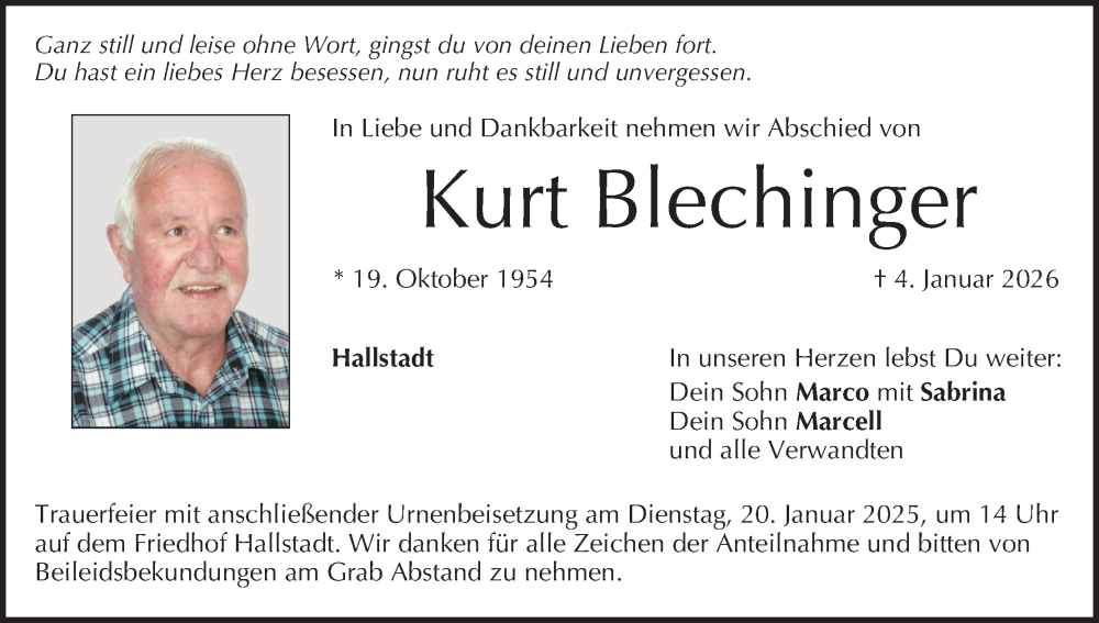  Traueranzeige für Kurt Blechinger vom 10.01.2026 aus MGO
