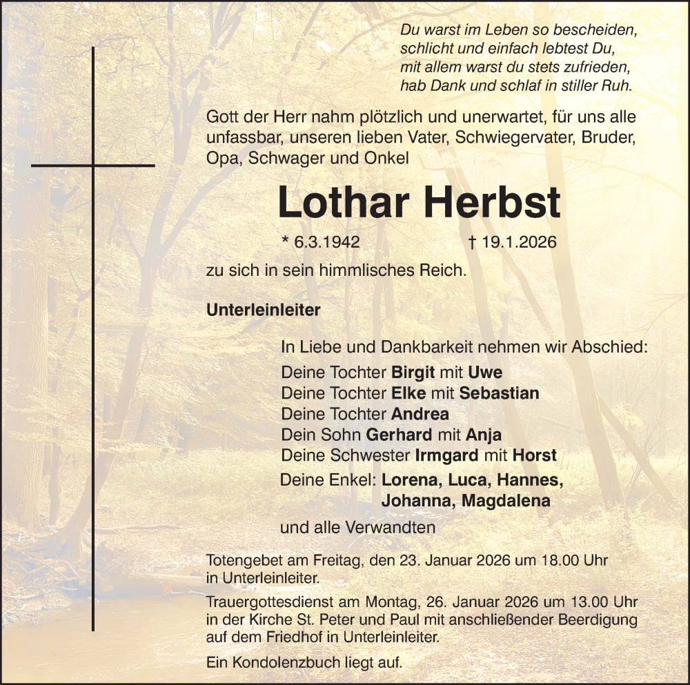  Traueranzeige für Lothar Herbst vom 22.01.2026 aus MGO