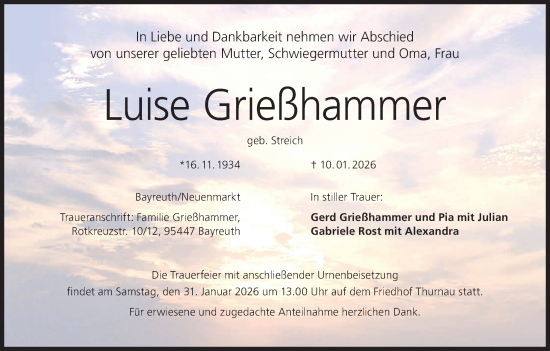 Anzeige von Luise Grießhammer von MGO