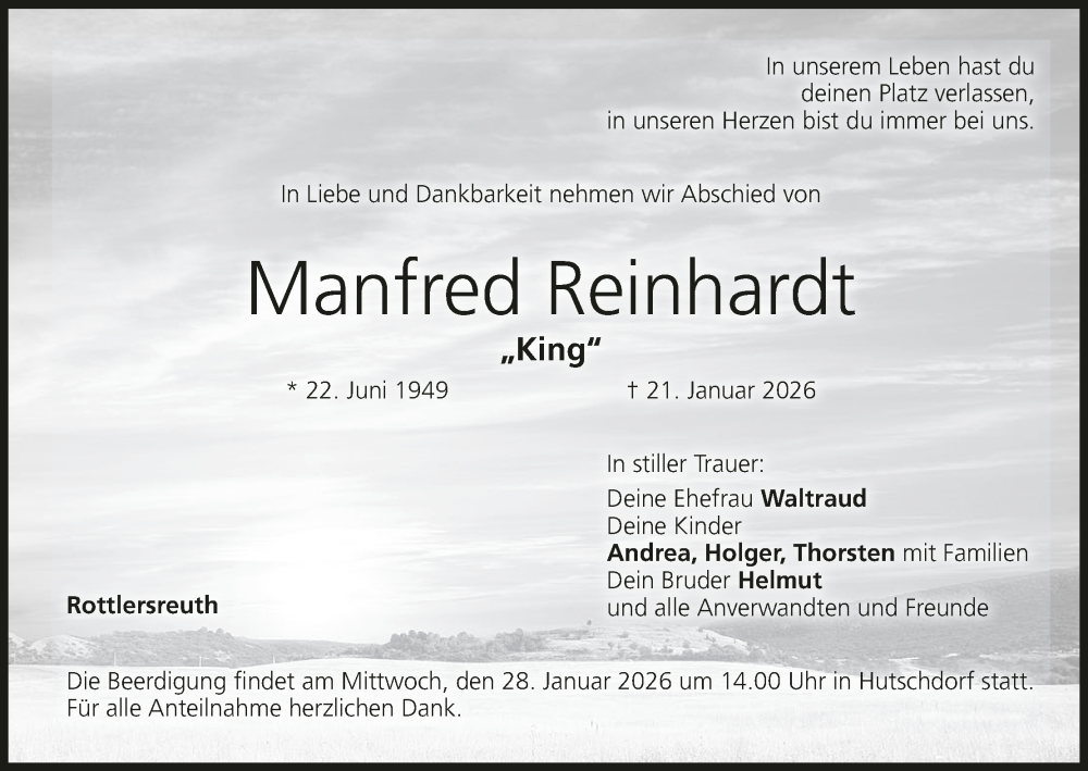  Traueranzeige für Manfred Reinhardt vom 24.01.2026 aus MGO