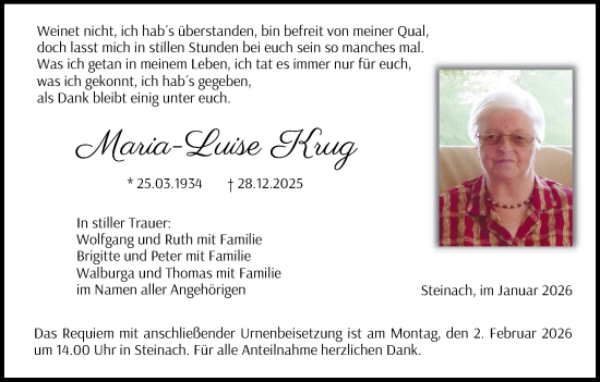 Anzeige von Maria-Luise Krug von MGO