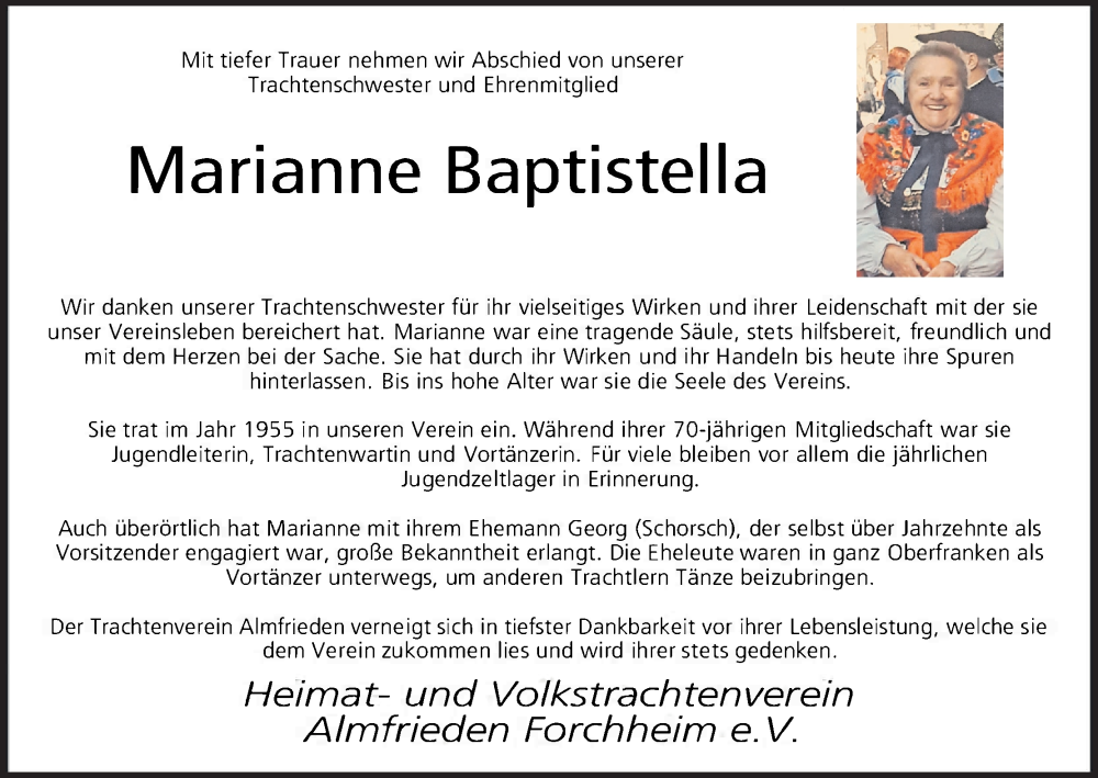  Traueranzeige für Marianne Baptistella vom 23.01.2026 aus MGO