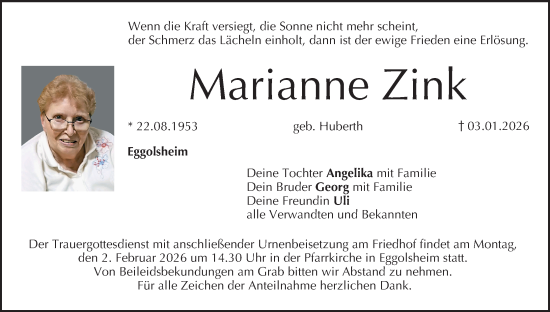 Anzeige von Marianne Zink von MGO