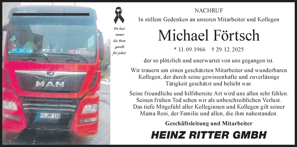  Traueranzeige für Michael Förtsch vom 24.01.2026 aus MGO