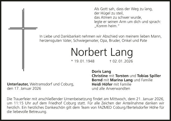 Anzeige von Norbert Lang von MGO