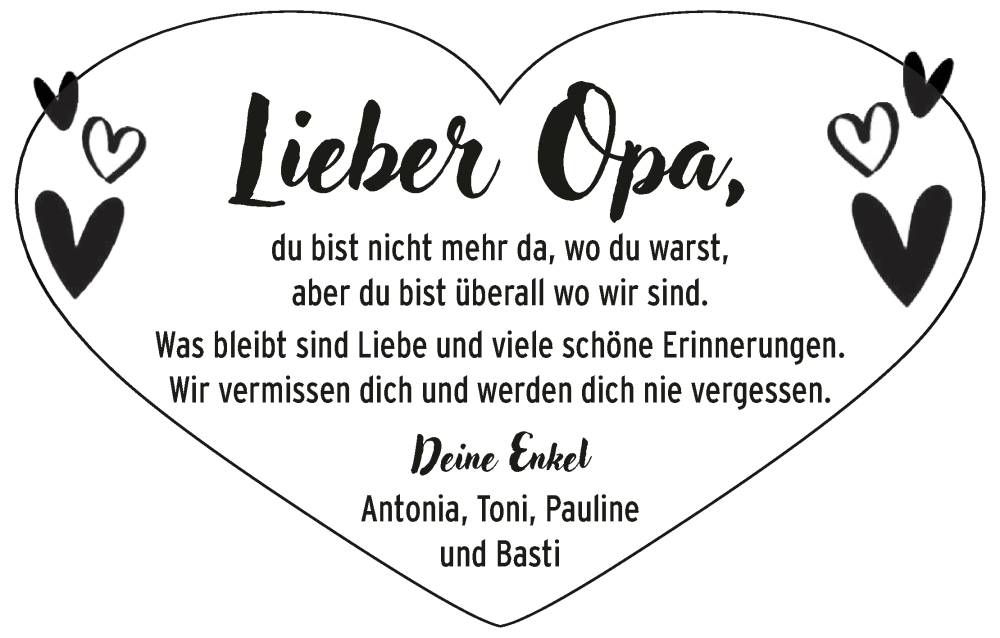  Traueranzeige für Opa  vom 31.01.2026 aus MGO