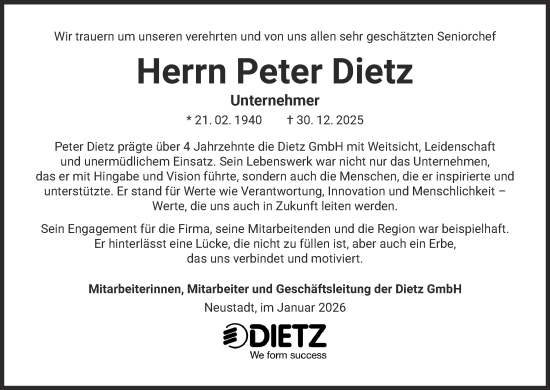 Anzeige von Peter Dietz von MGO