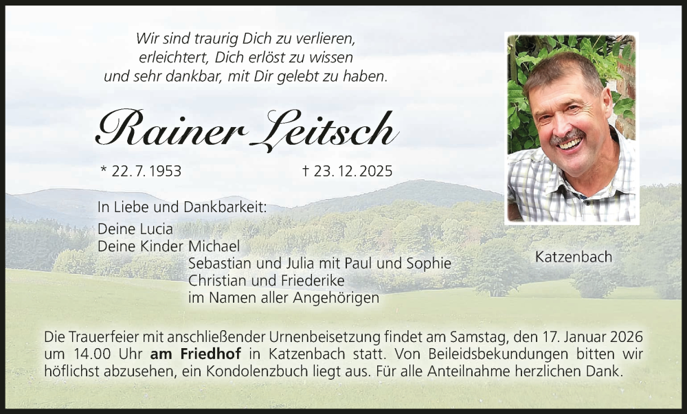  Traueranzeige für Rainer Leitsch vom 10.01.2026 aus MGO