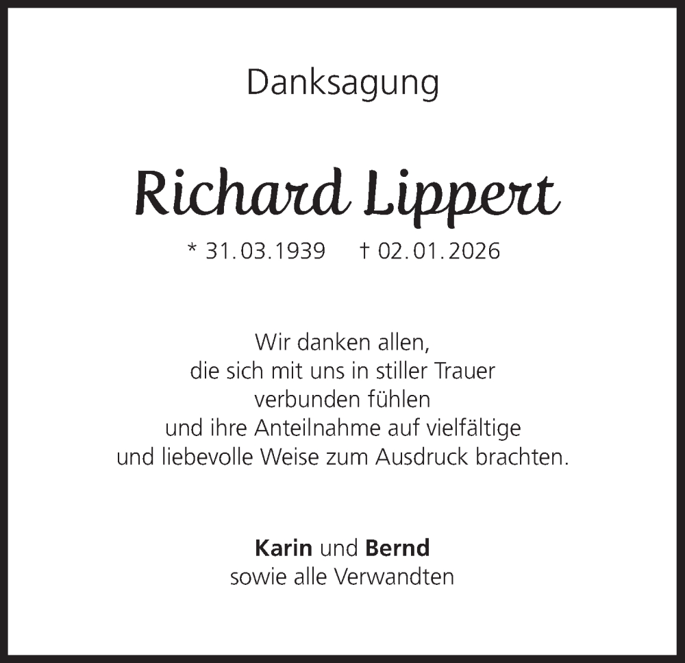 Traueranzeige für Richard Lippert vom 31.01.2026 aus MGO