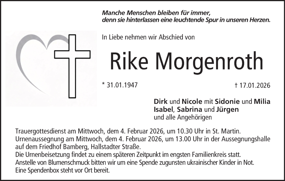  Traueranzeige für Rike Morgenroth vom 31.01.2026 aus MGO
