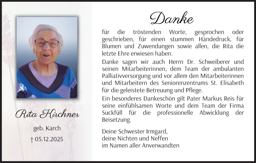  Traueranzeige für Rita Kirchner vom 03.01.2026 aus MGO