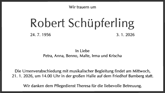 Anzeige von Robert Schüpferling von MGO